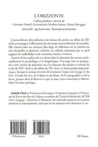 Plasticité et contrainte intérieure, Les métamorphoses du texte poétique à la fin du XIXe siècle et au début du XXe siècle (9782140344589-back-cover)