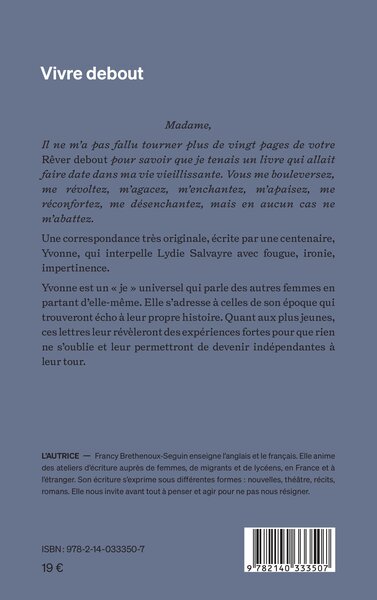 Vivre debout, Lettres ouvertes à Lydie Salvayre (9782140333507-back-cover)