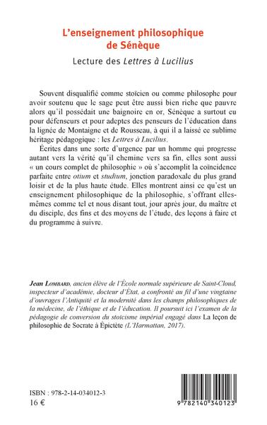 L'enseignement philosophique de Sénèque, Lectures des Lettres à Lucilius (9782140340123-back-cover)