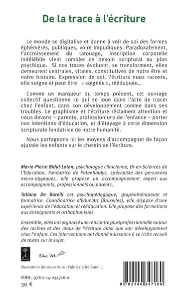 De la trace à l'écriture, Actes des 6ème et 7ème web-conférences Potentialdys/Educ Art (9782140347160-back-cover)