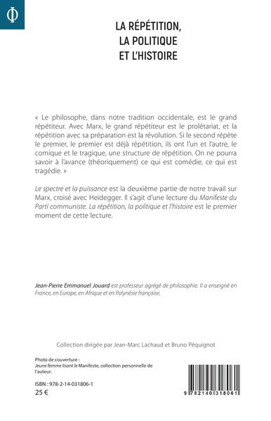 La répétition, la politique et l'histoire, Le spectre et la puissance I (Marx / Heidegger II) (9782140318061-back-cover)