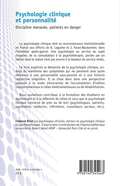 Psychologie clinique et personnalité, Discipline menacée, patients en danger (9782140345463-back-cover)