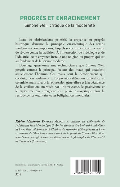 Progrès et enracinement, Simone Weil, critique de la modernité (9782140330889-back-cover)