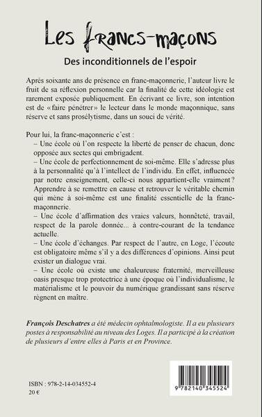 Les francs-maçons. Des inconditionnels de l'espoir, Nouvelle édition (9782140345524-back-cover)