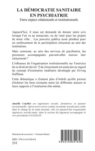 La démocratie sanitaire en psychiatrie, Entre enjeux relationnels et institutionnels (9782140351648-back-cover)