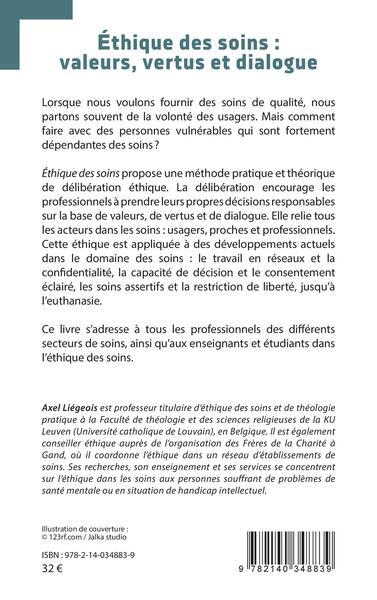 Éthique des soins : valeurs, vertus et dialogue (9782140348839-back-cover)