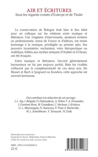 Air et écritures, Sous les regards croisés d'Euterpe et de Thalie (9782140352966-back-cover)