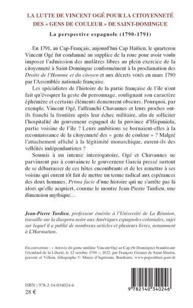 Lutte de Vincent Ogé pour la citoyenneté des "gens de couleur" de Saint-Dominique, La perspective espagnole (1790-1791) (9782140340246-back-cover)