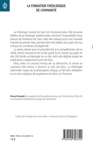 La fondation théologique de l'humanité, Recherche kantienne (9782140303722-back-cover)