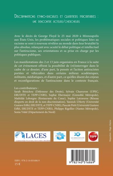 Discriminations ethno-raciales et quartiers prioritaires : une rencontre acteurs/chercheurs, Hors Série 2 (9782140316869-back-cover)