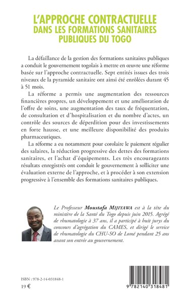 L'approche contractuelle dans les formations sanitaires publiques du Togo, Une solution au dysfonctionnement des hôpitaux en Afr (9782140318481-back-cover)