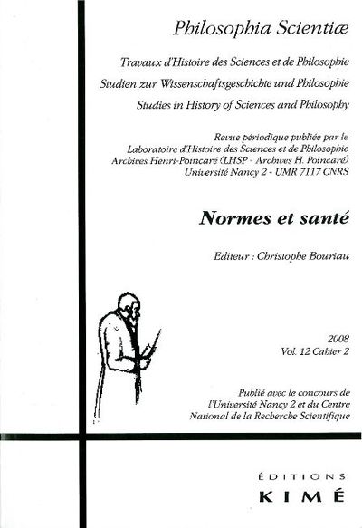Philosophia Scientiae T. 12 / 2 2008, Normes et Sante (9782841744725-front-cover)