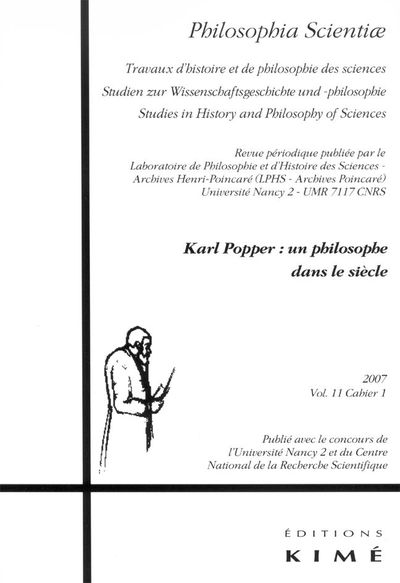 Philosophia Scientiae T. 11 / 1 2007, Karl Popper (9782841744282-front-cover)