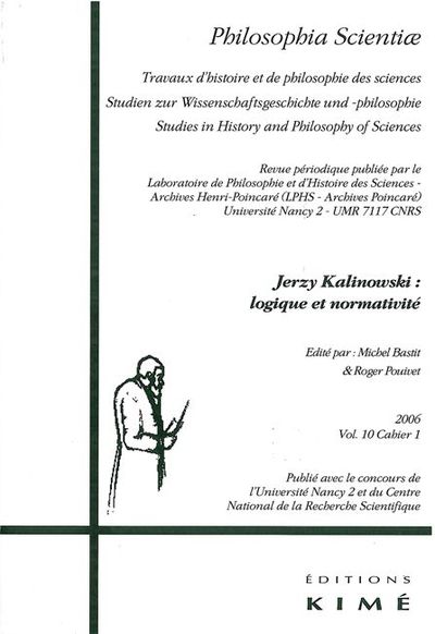 Philosophia Scientiae T. 10 / 1 2006, Jerzy Kalinowski (9782841743926-front-cover)