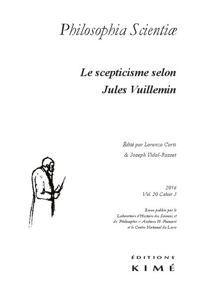 Philosophia Scientiae T. 20 / 3 2016, Le Scepticisme Selon Jules Vuillemin (9782841747726-front-cover)