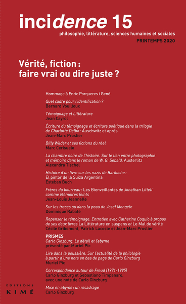 Incidence n°15, Vérité, fiction : faire vrai ou dire juste ? (9782841749621-front-cover)