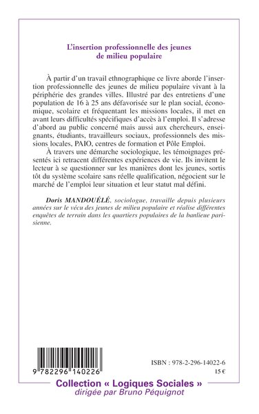 L'insertion professionnelle des jeunes de milieu populaire (9782296140226-back-cover)