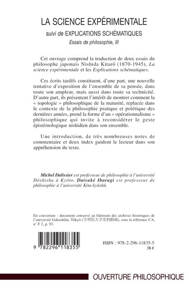 La Science Expérimentale, Suivi de Explications Schématiques - Essai de philosophie III 1939 (9782296118355-back-cover)