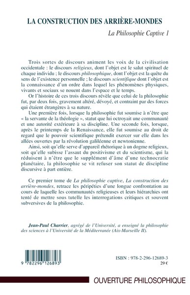 La construction des arrière-mondes, La Philosophie Captive 1 (9782296126893-back-cover)