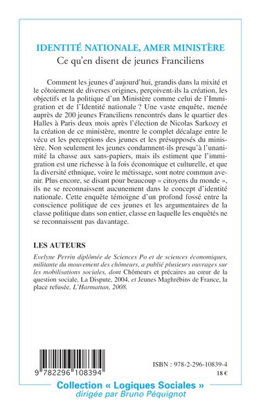 Identité nationale, amer Ministère, Ce qu'en disent de jeunes Franciliens (9782296108394-back-cover)