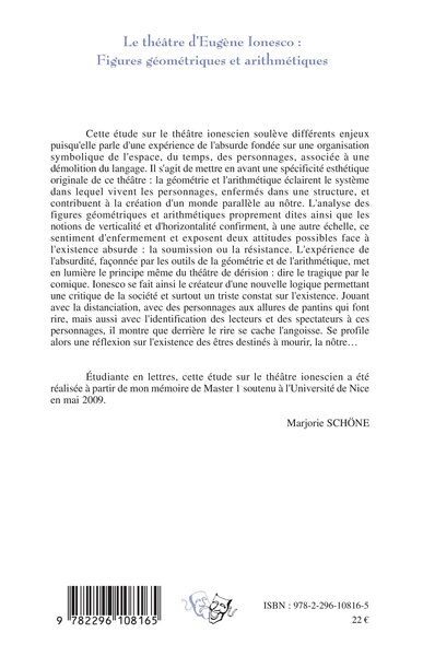 Le théâtre d'Eugène Ionesco :, Figures géométriques et arithmétiques (9782296108165-back-cover)