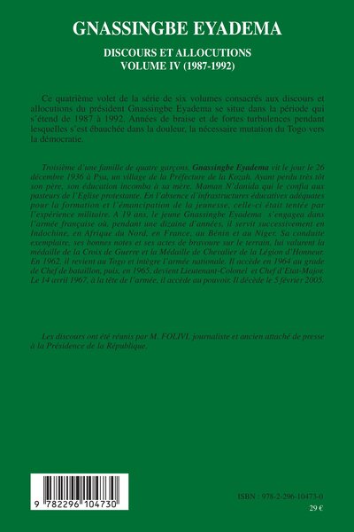 Gnassingbe Eyadema (volume IV), Discours et allocutions (1987-1992) (9782296104730-back-cover)