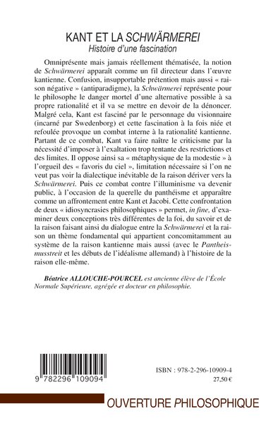 Kant et la Schwärmerei, Histoire d'une fascination (9782296109094-back-cover)