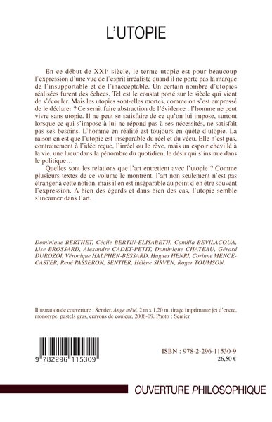 L'utopie, Art, littérature et société (9782296115309-back-cover)