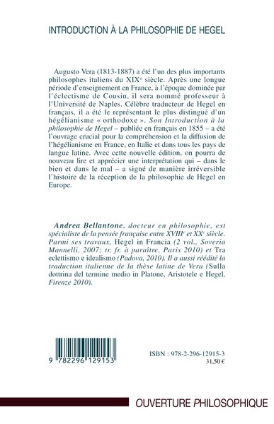 Introduction à la philosophie de Hegel, Suivant l'édition de 1864 (9782296129153-back-cover)