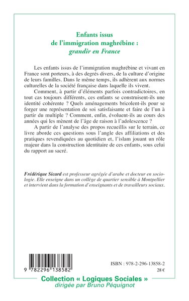 Enfants issus de l'immigration maghrébine: grandir en France (9782296138582-back-cover)
