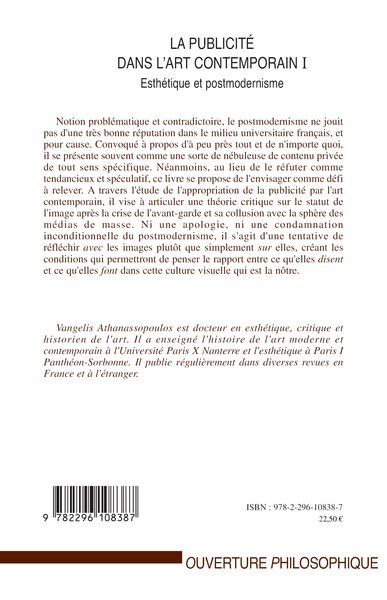 La publicité dans l'art contemporain (T I), Esthétique et postmodernisme (9782296108387-back-cover)