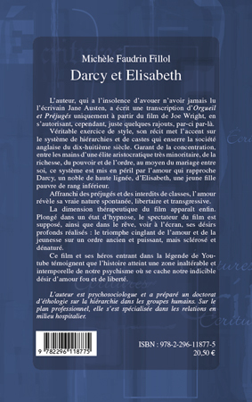 Darcy et Elisabeth, Transcription du film "Orgueil et Préjugés" suivi d'un commentaire (9782296118775-back-cover)