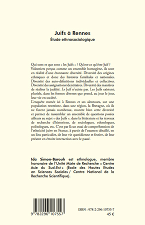 Juifs à Rennes, Etude ethnosociologique (9782296107557-back-cover)
