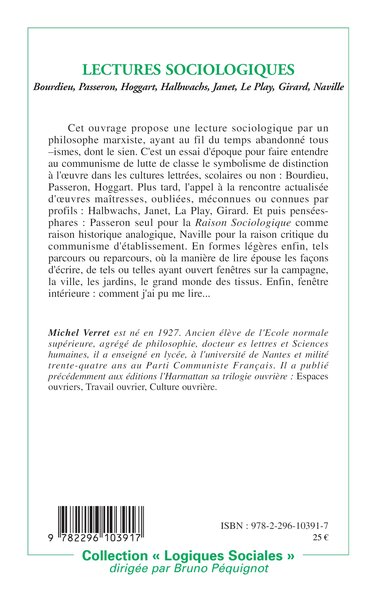 Lectures sociologiques, Bourdieu, Passeron, Hoggart Halbwachs, Janet, Le Play, Girard, Naville (9782296103917-back-cover)