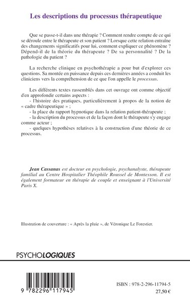 Les descriptions du processus thérapeutique (9782296117945-back-cover)