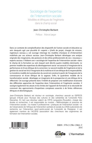 Sociologie de l'expertise de l'intervention sociale, Modèles et éthiques de l'ingénierie dans le champ social (9782296138612-back-cover)