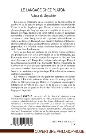 Le langage chez Platon, Autour du Sophiste (9782296101234-back-cover)