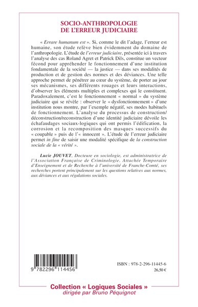 Socio-anthropologie de l'erreur judiciaire (9782296114456-back-cover)