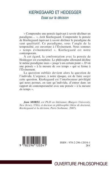 Kierkegaard et Heidegger, Essai sur la décision (9782296120341-back-cover)