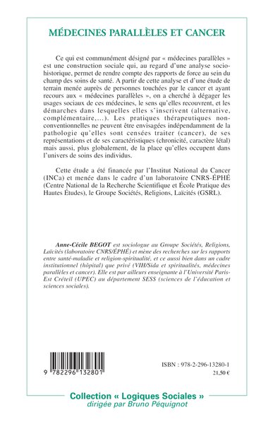Médecines parallèles et cancer, Une étude sociologique (9782296132801-back-cover)