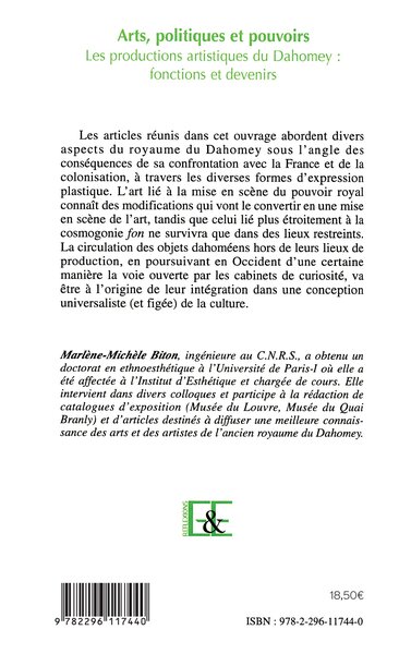 Arts, politiques et pouvoirs, Les productions artistiques du Dahomey : fonctions et devenirs (9782296117440-back-cover)