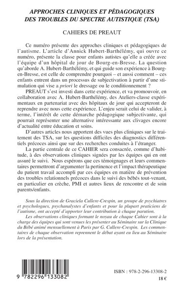 Cahiers de PREAUT, Approches cliniques et pédagogiques des troubles du spectre autistique (TSA), Cahiers de Préaut (9782296133082-back-cover)