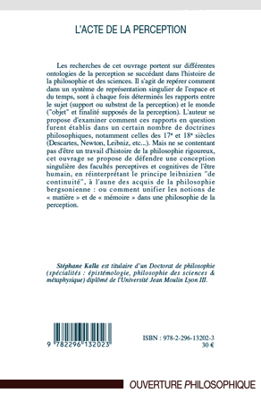 L'acte de la perception, Pour une métaphysique de l'espace (9782296132023-back-cover)