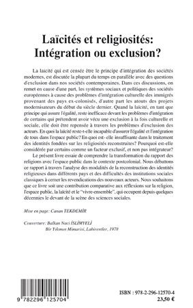 Laïcités et religiosités : Intégration ou exclusion ? (9782296125704-back-cover)