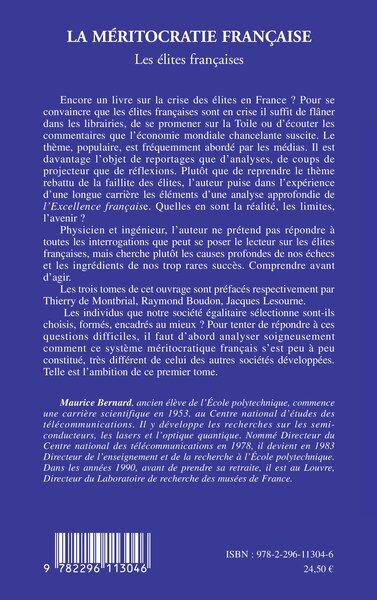 La méritocratie française (Tome I), Les élites françaises - Essai critique (9782296113046-back-cover)