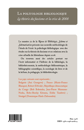 Revue de Bibliologie, La politologie bibliologique, La théorie du fascisme et la crise de 2008 (9782296120624-back-cover)