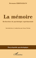 La mémoire, Recherches de psychologie expérimentale (9782296131750-front-cover)