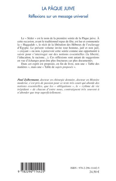 La pâque juive, Réflexions sur un message universel (9782296114425-back-cover)