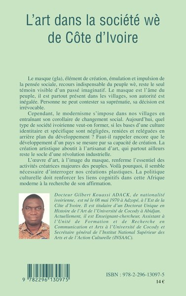 L'art dans la société wè de Côte d'Ivoire (9782296130975-back-cover)