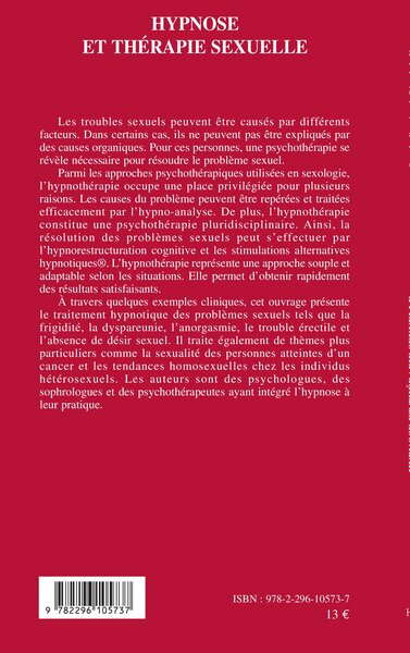 Hypnose et thérapie sexuelle, Actes du deuxième congrès de l'Association Européenne des Praticiens d'Hypnose (9782296105737-back-cover)